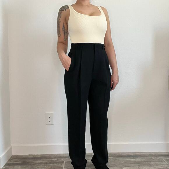 90s Gianni Sport 100% Wool High Rise Black Pleated Trousers Size 6 USA Made - Picture 2 of 13